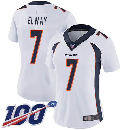 Nike Broncos #7 John Elway White Women's Stitched NFL 100th Season Vapor Limited Jersey Nike Broncos #7 John Elway White Women's Stitched NFL 100th Season Vapor Limited Jersey