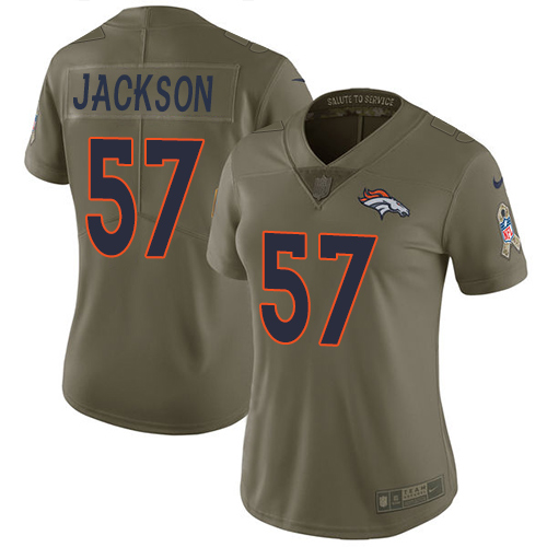 Nike Broncos #57 Tom Jackson Olive Women's Stitched NFL Limited 2017 Salute to Service Jersey Nike Broncos #57 Tom Jackson Olive Women's Stitched NFL Limited 2017 Salute to Service Jersey