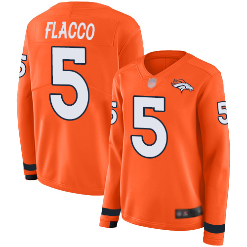 Nike Broncos #5 Joe Flacco Orange Team Color Women's Stitched NFL Limited Therma Long Sleeve Jersey Nike Broncos #5 Joe Flacco Orange Team Color Women's Stitched NFL Limited Therma Long Sleeve Jersey
