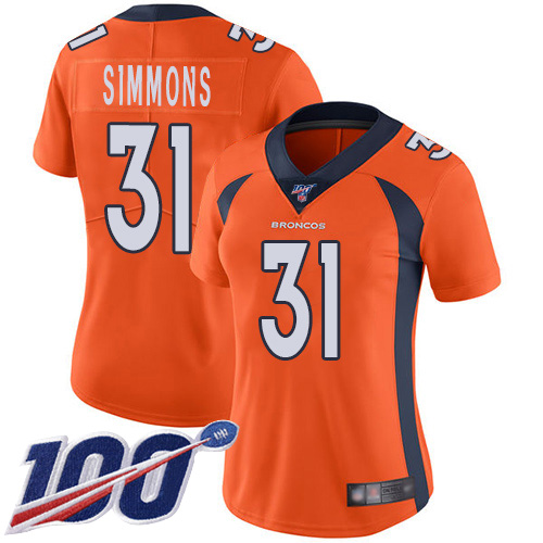 Nike Broncos #31 Justin Simmons Orange Team Color Women's Stitched NFL 100th Season Vapor Limited Jersey Nike Broncos #31 Justin Simmons Orange Team Color Women's Stitched NFL 100th Season Vapor Limited Jersey