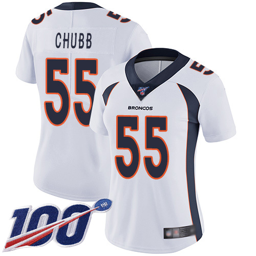 Nike Broncos #55 Bradley Chubb White Women's Stitched NFL 100th Season Vapor Limited Jersey Nike Broncos #55 Bradley Chubb White Women's Stitched NFL 100th Season Vapor Limited Jersey