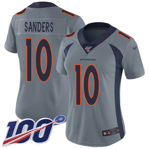 Nike Broncos #10 Emmanuel Sanders Gray Women's Stitched NFL Limited Inverted Legend 100th Season Jersey Nike Broncos #10 Emmanuel Sanders Gray Women's Stitched NFL Limited Inverted Legend 100th Season Jersey