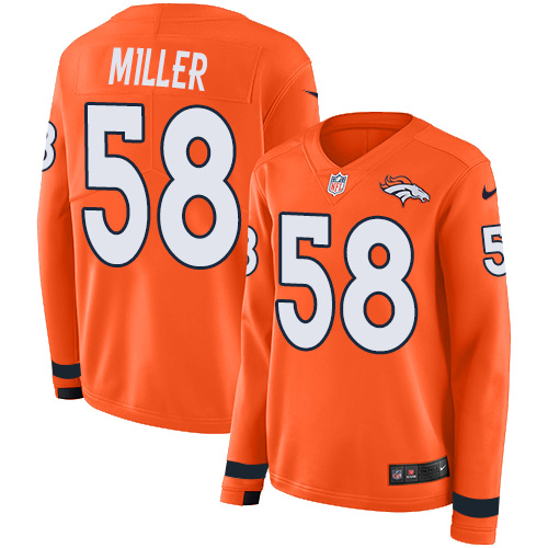 Nike Broncos #58 Von Miller Orange Team Color Women's Stitched NFL Limited Therma Long Sleeve Jersey Nike Broncos #58 Von Miller Orange Team Color Women's Stitched NFL Limited Therma Long Sleeve Jersey