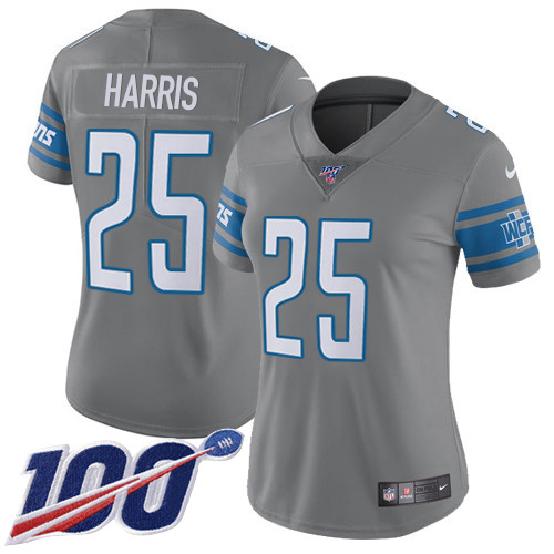 Nike Lions #25 Will Harris Gray Women's Stitched NFL Limited Rush 100th Season Jersey Nike Lions #25 Will Harris Gray Women's Stitched NFL Limited Rush 100th Season Jersey