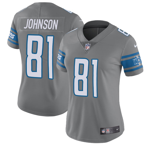 Nike Lions #81 Calvin Johnson Gray Women's Stitched NFL Limited Rush Jersey Nike Lions #81 Calvin Johnson Gray Women's Stitched NFL Limited Rush Jersey