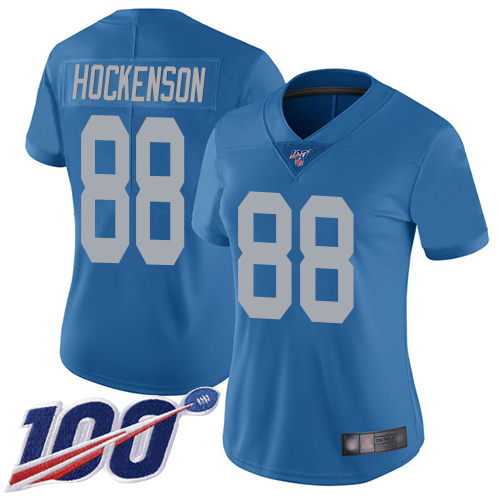 Nike Lions #88 T.J. Hockenson Blue Throwback Women's Stitched NFL 100th Season Vapor Limited Jersey Nike Lions #88 T.J. Hockenson Blue Throwback Women's Stitched NFL 100th Season Vapor Limited Jersey