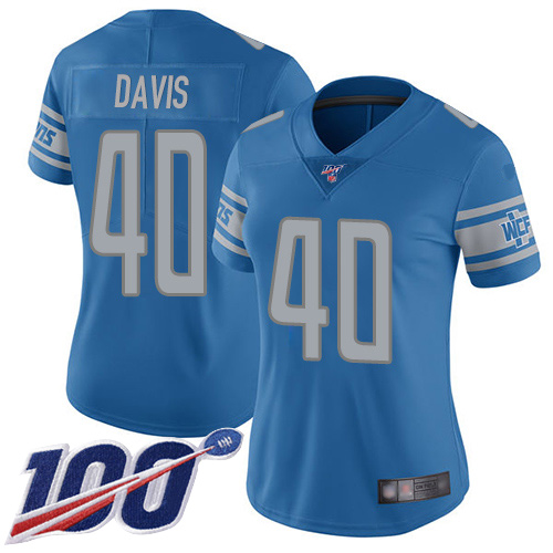 Nike Lions #40 Jarrad Davis Blue Team Color Women's Stitched NFL 100th Season Vapor Limited Jersey Nike Lions #40 Jarrad Davis Blue Team Color Women's Stitched NFL 100th Season Vapor Limited Jersey