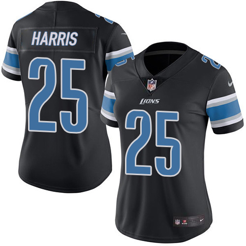 Nike Lions #25 Will Harris Black Women's Stitched NFL Limited Rush Jersey Nike Lions #25 Will Harris Black Women's Stitched NFL Limited Rush Jersey