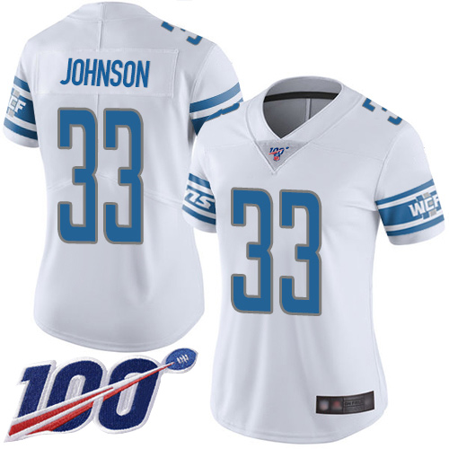 Nike Lions #33 Kerryon Johnson White Women's Stitched NFL 100th Season Vapor Limited Jersey Nike Lions #33 Kerryon Johnson White Women's Stitched NFL 100th Season Vapor Limited Jersey