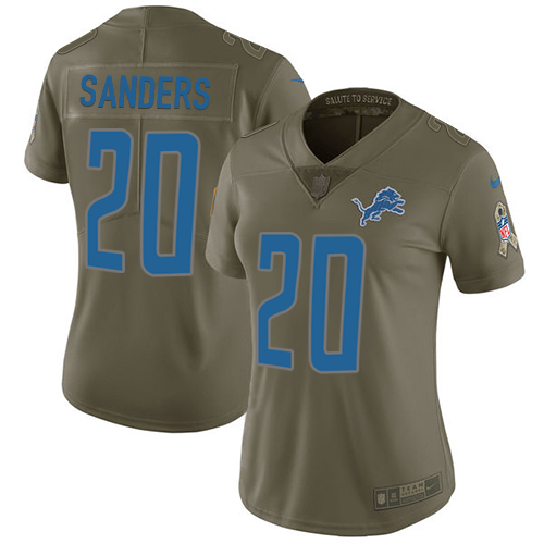 Nike Lions #20 Barry Sanders Olive Women's Stitched NFL Limited 2017 Salute to Service Jersey Nike Lions #20 Barry Sanders Olive Women's Stitched NFL Limited 2017 Salute to Service Jersey