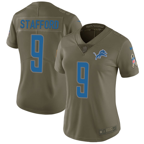 Nike Lions #9 Matthew Stafford Olive Women's Stitched NFL Limited 2017 Salute to Service Jersey Nike Lions #9 Matthew Stafford Olive Women's Stitched NFL Limited 2017 Salute to Service Jersey