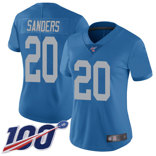 Nike Lions #20 Barry Sanders Blue Throwback Women's Stitched NFL 100th Season Vapor Limited Jersey Nike Lions #20 Barry Sanders Blue Throwback Women's Stitched NFL 100th Season Vapor Limited Jersey