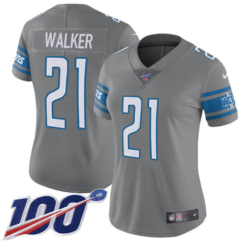 Nike Lions #21 Tracy Walker Gray Women's Stitched NFL Limited Rush 100th Season Jersey Nike Lions #21 Tracy Walker Gray Women's Stitched NFL Limited Rush 100th Season Jersey