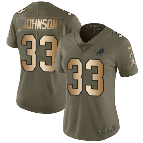 Nike Lions #33 Kerryon Johnson Olive/Gold Women's Stitched NFL Limited 2017 Salute to Service Jersey Nike Lions #33 Kerryon Johnson Olive/Gold Women's Stitched NFL Limited 2017 Salute to Service Jersey