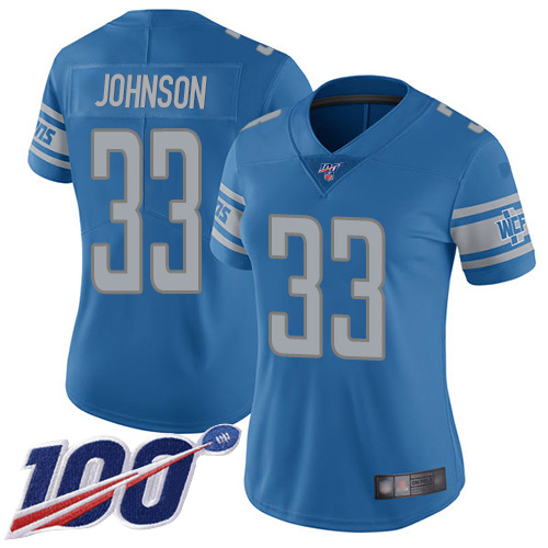 Nike Lions #33 Kerryon Johnson Blue Team Color Women's Stitched NFL 100th Season Vapor Limited Jersey Nike Lions #33 Kerryon Johnson Blue Team Color Women's Stitched NFL 100th Season Vapor Limited Jersey