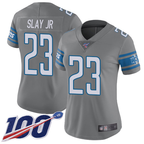Nike Lions #23 Darius Slay Jr Gray Women's Stitched NFL Limited Rush 100th Season Jersey Nike Lions #23 Darius Slay Jr Gray Women's Stitched NFL Limited Rush 100th Season Jersey