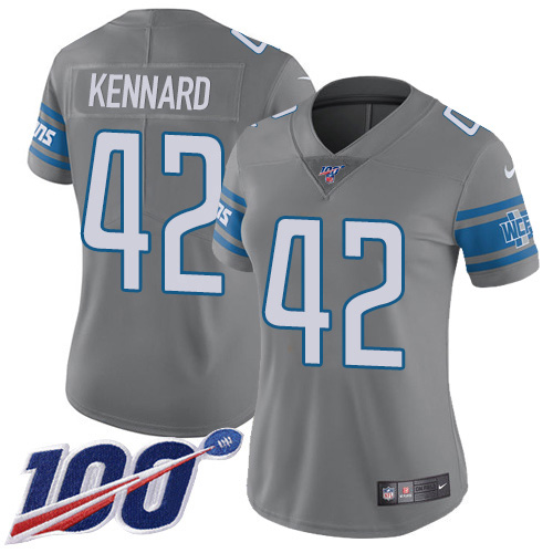 Nike Lions #42 Devon Kennard Gray Women's Stitched NFL Limited Rush 100th Season Jersey Nike Lions #42 Devon Kennard Gray Women's Stitched NFL Limited Rush 100th Season Jersey