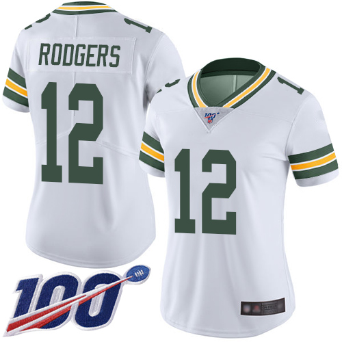 Nike Packers #12 Aaron Rodgers White Women's Stitched NFL 100th Season Vapor Limited Jersey Nike Packers #12 Aaron Rodgers White Women's Stitched NFL 100th Season Vapor Limited Jersey