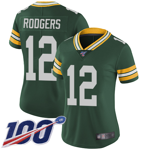 Nike Packers #12 Aaron Rodgers Green Team Color Women's Stitched NFL 100th Season Vapor Limited Jersey Nike Packers #12 Aaron Rodgers Green Team Color Women's Stitched NFL 100th Season Vapor Limited Jersey
