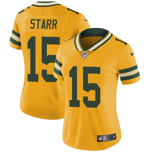 Nike Packers #15 Bart Starr Yellow Women's Stitched NFL Limited Rush Jersey Nike Packers #15 Bart Starr Yellow Women's Stitched NFL Limited Rush Jersey