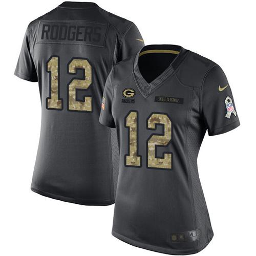 Nike Packers #12 Aaron Rodgers Black Women's Stitched NFL Limited 2016 Salute to Service Jersey Nike Packers #12 Aaron Rodgers Black Women's Stitched NFL Limited 2016 Salute to Service Jersey