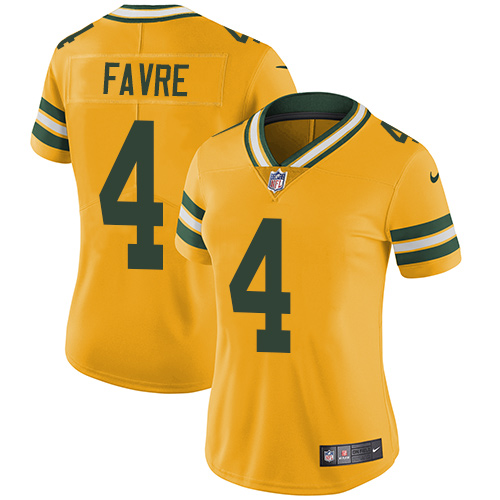 Nike Packers #4 Brett Favre Yellow Women's Stitched NFL Limited Rush Jersey Nike Packers #4 Brett Favre Yellow Women's Stitched NFL Limited Rush Jersey