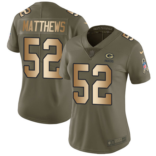 Nike Packers #52 Clay Matthews Olive/Gold Women's Stitched NFL Limited 2017 Salute to Service Jersey Nike Packers #52 Clay Matthews Olive/Gold Women's Stitched NFL Limited 2017 Salute to Service Jersey