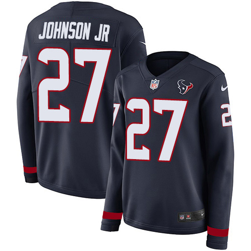Nike Texans #27 Duke Johnson Jr Navy Blue Team Color Women's Stitched NFL Limited Therma Long Sleeve Jersey Nike Texans #27 Duke Johnson Jr Navy Blue Team Color Women's Stitched NFL Limited Therma Long Sleeve Jersey