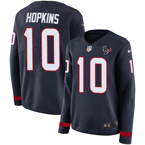 Nike Texans #10 DeAndre Hopkins Navy Blue Team Color Women's Stitched NFL Limited Therma Long Sleeve Jersey Nike Texans #10 DeAndre Hopkins Navy Blue Team Color Women's Stitched NFL Limited Therma Long Sleeve Jersey