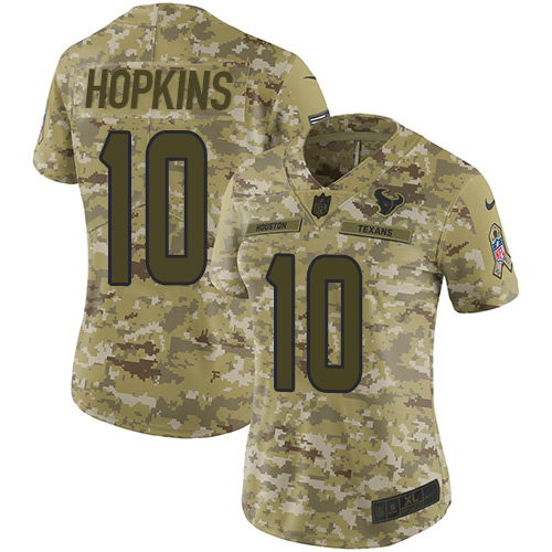 Nike Texans #10 DeAndre Hopkins Camo Women's Stitched NFL Limited 2018 Salute to Service Jersey Nike Texans #10 DeAndre Hopkins Camo Women's Stitched NFL Limited 2018 Salute to Service Jersey