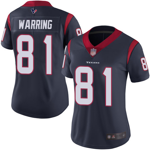 Nike Texans #81 Kahale Warring Navy Blue Team Color Women's Stitched NFL Vapor Untouchable Limited Jersey Nike Texans #81 Kahale Warring Navy Blue Team Color Women's Stitched NFL Vapor Untouchable Limited Jersey