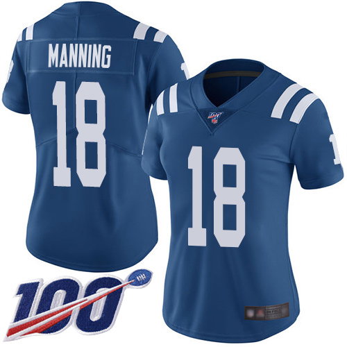 Nike Colts #18 Peyton Manning Royal Blue Team Color Women's Stitched NFL 100th Season Vapor Limited Jersey Nike Colts #18 Peyton Manning Royal Blue Team Color Women's Stitched NFL 100th Season Vapor Limited Jersey