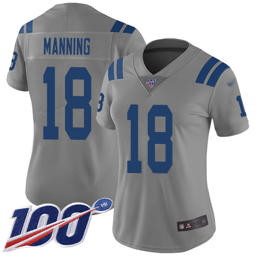 Nike Colts #18 Peyton Manning Gray Women's Stitched NFL Limited Inverted Legend 100th Season Jersey Nike Colts #18 Peyton Manning Gray Women's Stitched NFL Limited Inverted Legend 100th Season Jersey