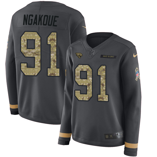 Nike Jaguars #91 Yannick Ngakoue Anthracite Salute to Service Women's Stitched NFL Limited Therma Long Sleeve Jersey Nike Jaguars #91 Yannick Ngakoue Anthracite Salute to Service Women's Stitched NFL Limited Therma Long Sleeve Jersey