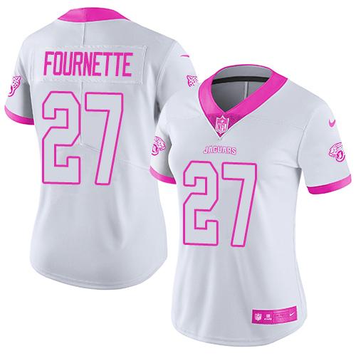 Nike Jaguars #27 Leonard Fournette White/Pink Women's Stitched NFL Limited Rush Fashion Jersey Nike Jaguars #27 Leonard Fournette White/Pink Women's Stitched NFL Limited Rush Fashion Jersey