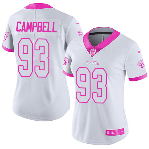 Nike Jaguars #93 Calais Campbell White/Pink Women's Stitched NFL Limited Rush Fashion Jersey Nike Jaguars #93 Calais Campbell White/Pink Women's Stitched NFL Limited Rush Fashion Jersey