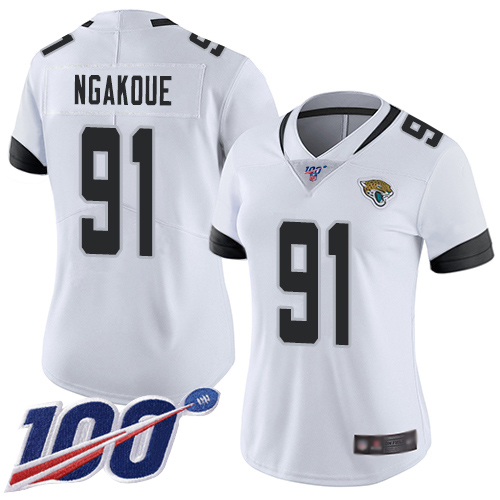 Nike Jaguars #91 Yannick Ngakoue White Women's Stitched NFL 100th Season Vapor Limited Jersey Nike Jaguars #91 Yannick Ngakoue White Women's Stitched NFL 100th Season Vapor Limited Jersey