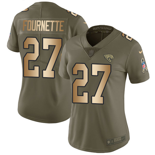 Nike Jaguars #27 Leonard Fournette Olive/Gold Women's Stitched NFL Limited 2017 Salute to Service Jersey Nike Jaguars #27 Leonard Fournette Olive/Gold Women's Stitched NFL Limited 2017 Salute to Service Jersey