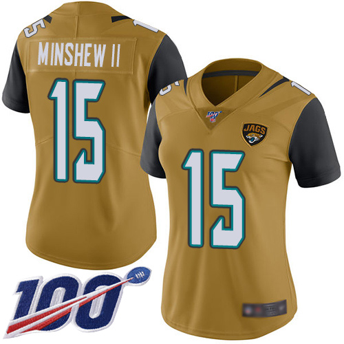 Nike Jaguars #15 Gardner Minshew II Gold Women's Stitched NFL Limited Rush 100th Season Jersey Nike Jaguars #15 Gardner Minshew II Gold Women's Stitched NFL Limited Rush 100th Season Jersey