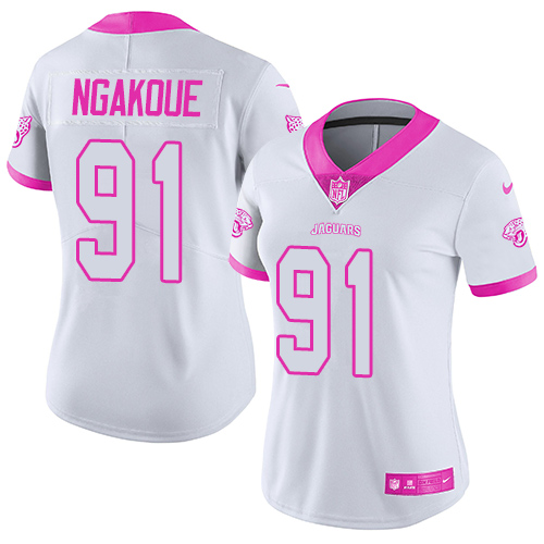 Nike Jaguars #91 Yannick Ngakoue White/Pink Women's Stitched NFL Limited Rush Fashion Jersey Nike Jaguars #91 Yannick Ngakoue White/Pink Women's Stitched NFL Limited Rush Fashion Jersey