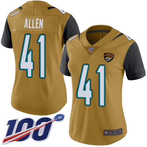 Nike Jaguars #41 Josh Allen Gold Women's Stitched NFL Limited Rush 100th Season Jersey Nike Jaguars #41 Josh Allen Gold Women's Stitched NFL Limited Rush 100th Season Jersey