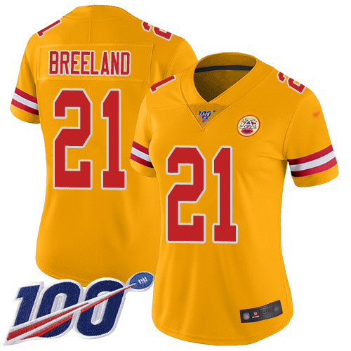 Nike Chiefs #21 Bashaud Breeland Gold Women's Stitched NFL Limited Inverted Legend 100th Season Jersey Nike Chiefs #21 Bashaud Breeland Gold Women's Stitched NFL Limited Inverted Legend 100th Season Jersey