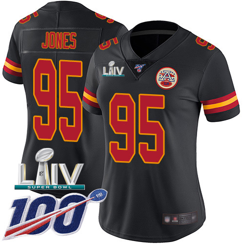 Nike Chiefs #95 Chris Jones Black Super Bowl LIV 2020 Women's Stitched NFL Limited Rush 100th Season Jersey Nike Chiefs #95 Chris Jones Black Super Bowl LIV 2020 Women's Stitched NFL Limited Rush 100th Season Jersey