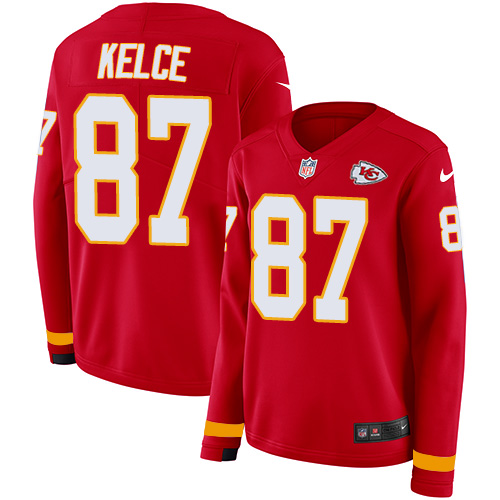 Nike Chiefs #87 Travis Kelce Red Team Color Women's Stitched NFL Limited Therma Long Sleeve Jersey Nike Chiefs #87 Travis Kelce Red Team Color Women's Stitched NFL Limited Therma Long Sleeve Jersey