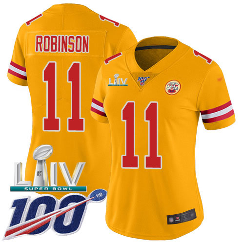 Nike Chiefs #11 Demarcus Robinson Gold Super Bowl LIV 2020 Women's Stitched NFL Limited Inverted Legend 100th Season Jersey Nike Chiefs #11 Demarcus Robinson Gold Super Bowl LIV 2020 Women's Stitched NFL Limited Inverted Legend 100th Season Jersey