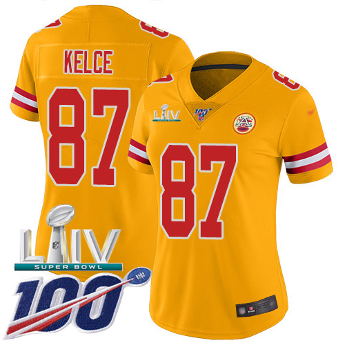 Nike Chiefs #87 Travis Kelce Gold Super Bowl LIV 2020 Women's Stitched NFL Limited Inverted Legend 100th Season Jersey Nike Chiefs #87 Travis Kelce Gold Super Bowl LIV 2020 Women's Stitched NFL Limited Inverted Legend 100th Season Jersey