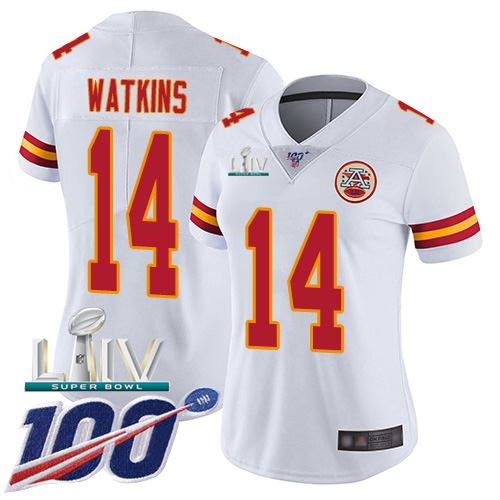 Nike Chiefs #14 Sammy Watkins White Super Bowl LIV 2020 Women's Stitched NFL 100th Season Vapor Untouchable Limited Jersey Nike Chiefs #14 Sammy Watkins White Super Bowl LIV 2020 Women's Stitched NFL 100th Season Vapor Untouchable Limited Jersey