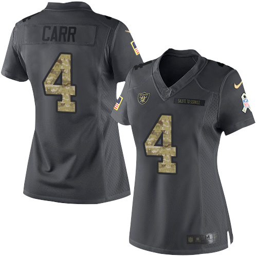 Nike Raiders #4 Derek Carr Black Women's Stitched NFL Limited 2016 Salute to Service Jersey Nike Raiders #4 Derek Carr Black Women's Stitched NFL Limited 2016 Salute to Service Jersey