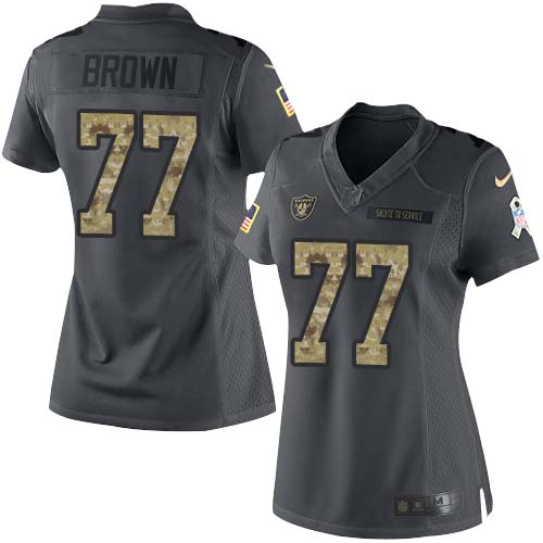 Nike Raiders #77 Trent Brown Black Women's Stitched NFL Limited 2016 Salute to Service Jersey Nike Raiders #77 Trent Brown Black Women's Stitched NFL Limited 2016 Salute to Service Jersey