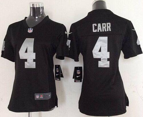 Nike Raiders #4 Derek Carr Black Team Color Women's Stitched NFL Elite Jersey Nike Raiders #4 Derek Carr Black Team Color Women's Stitched NFL Elite Jersey